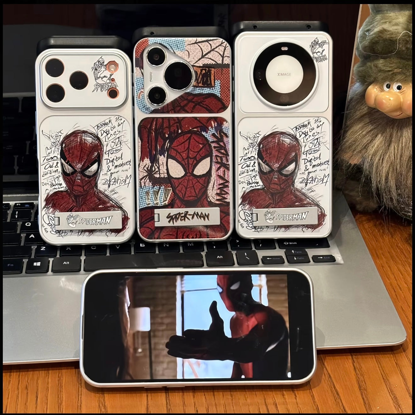 Graffiti Street SuperHero Spiderman Sketch Printed Phone Case, Built-in Foldable Metal Kickstand