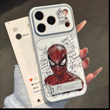 Graffiti Street SuperHero Spiderman Sketch Printed Phone Case, Built-in Foldable Metal Kickstand