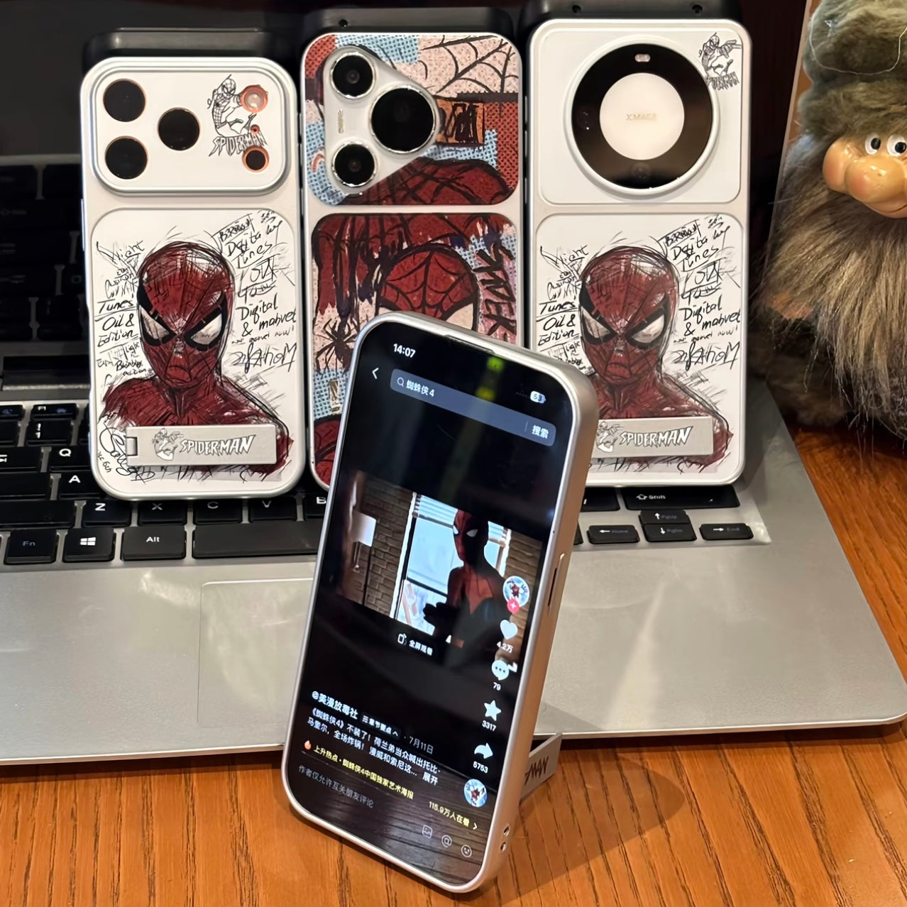 Graffiti Street SuperHero Spiderman Sketch Printed Phone Case, Built-in Foldable Metal Kickstand