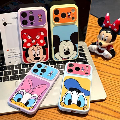 Two-Tone Color Block Cute Cartoon Disney Big Head Print Phone Case, Lens Frame Protective Anti-Drop Soft TPU Cover For Smartphones