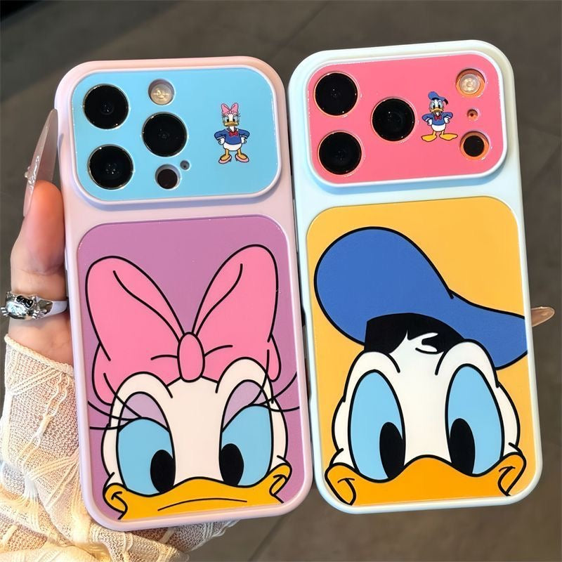 Two-Tone Color Block Cute Cartoon Disney Big Head Print Phone Case, Lens Frame Protective Anti-Drop Soft TPU Cover For Smartphones