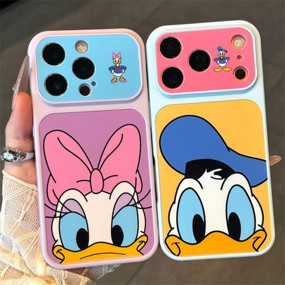 Two-Tone Color Block Cute Cartoon Disney Big Head Print Phone Case, Lens Frame Protective Anti-Drop Soft TPU Cover For Smartphones