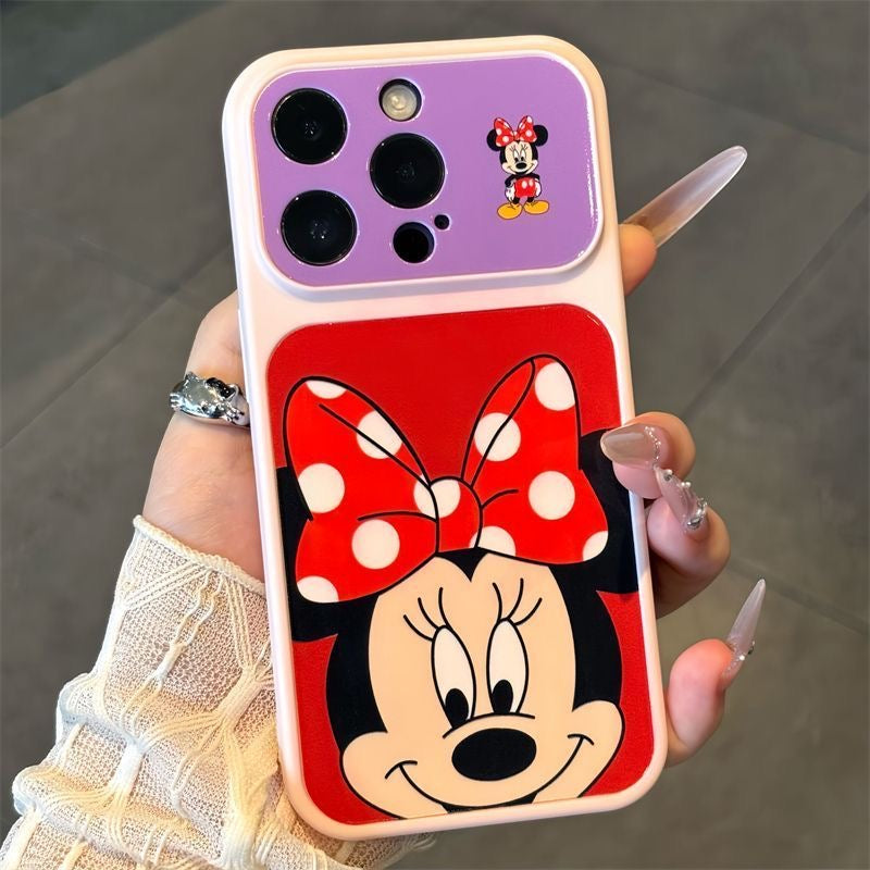 Two-Tone Color Block Cute Cartoon Disney Big Head Print Phone Case, Lens Frame Protective Anti-Drop Soft TPU Cover For Smartphones
