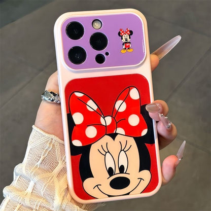 Two-Tone Color Block Cute Cartoon Disney Big Head Print Phone Case, Lens Frame Protective Anti-Drop Soft TPU Cover For Smartphones
