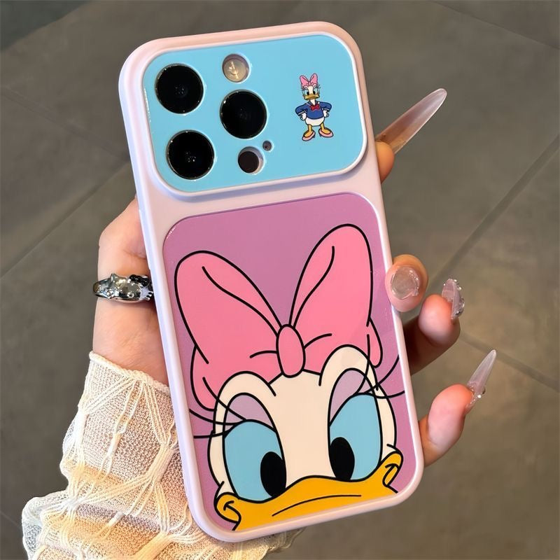 Two-Tone Color Block Cute Cartoon Disney Big Head Print Phone Case, Lens Frame Protective Anti-Drop Soft TPU Cover For Smartphones