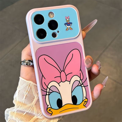 Two-Tone Color Block Cute Cartoon Disney Big Head Print Phone Case, Lens Frame Protective Anti-Drop Soft TPU Cover For Smartphones