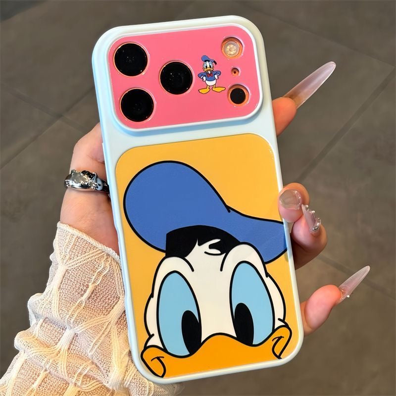 Two-Tone Color Block Cute Cartoon Disney Big Head Print Phone Case, Lens Frame Protective Anti-Drop Soft TPU Cover For Smartphones