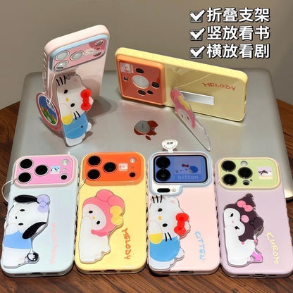 Cute Cartoon Sanrio Figure Print Phone Case, 3D Raised Ornament, Large Window Lens Frame Shockproof Soft Phone Cover For Smartphones