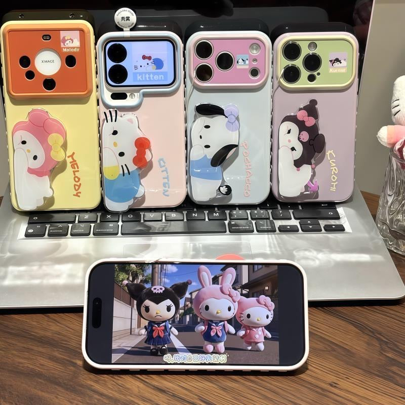 Cute Cartoon Sanrio Figure Print Phone Case, 3D Raised Ornament, Large Window Lens Frame Shockproof Soft Phone Cover For Smartphones