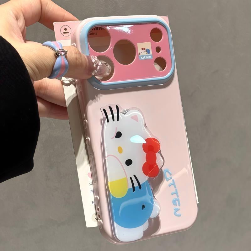 Cute Cartoon Sanrio Figure Print Phone Case, 3D Raised Ornament, Large Window Lens Frame Shockproof Soft Phone Cover For Smartphones