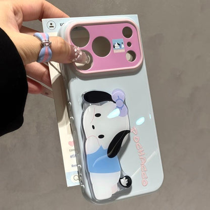 Cute Cartoon Sanrio Figure Print Phone Case, 3D Raised Ornament, Large Window Lens Frame Shockproof Soft Phone Cover For Smartphones