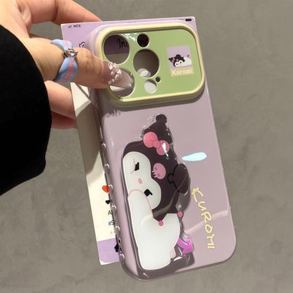 Cute Cartoon Sanrio Figure Print Phone Case, 3D Raised Ornament, Large Window Lens Frame Shockproof Soft Phone Cover For Smartphones