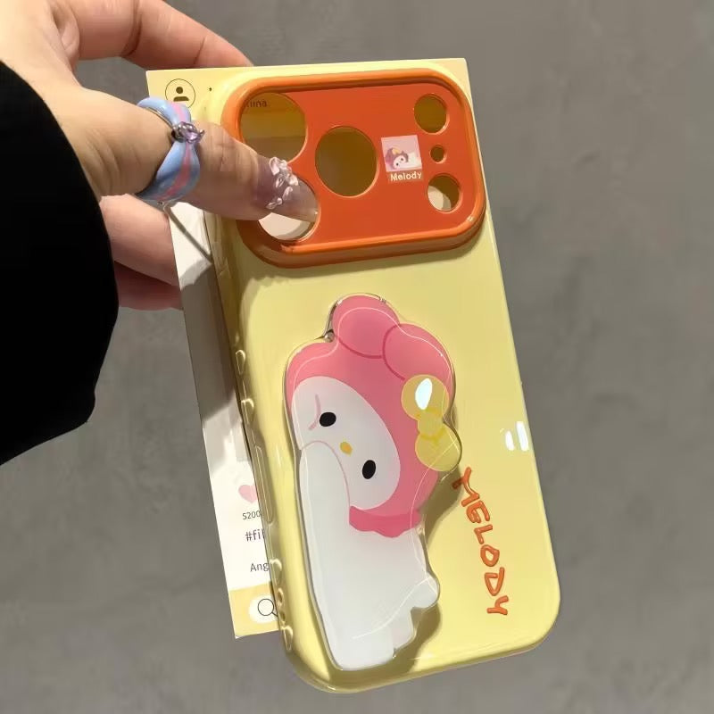 Cute Cartoon Sanrio Figure Print Phone Case, 3D Raised Ornament, Large Window Lens Frame Shockproof Soft Phone Cover For Smartphones