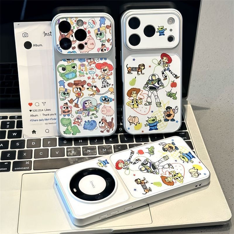 Cute Cartoon Toystory Collage Print Raised Lens Protective Shockproof Phone Case with Magnetic Option