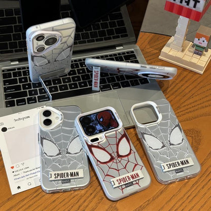 Retro Spiderman Web Line Print Shockproof Phone Case with Built-in Stand, Raised Full Lens Protective Cover