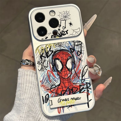 Graffiti Comic SuperHero Spiderman Earphone Pattern Flip Full Lens Protection Phone Case with Hidden Foldable Kickstand for iPhone