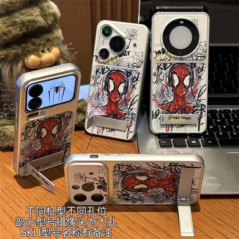 Graffiti Comic SuperHero Spiderman Earphone Pattern Flip Full Lens Protection Phone Case with Hidden Foldable Kickstand for iPhone