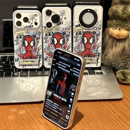 Graffiti Comic SuperHero Spiderman Earphone Pattern Flip Full Lens Protection Phone Case with Hidden Foldable Kickstand for iPhone