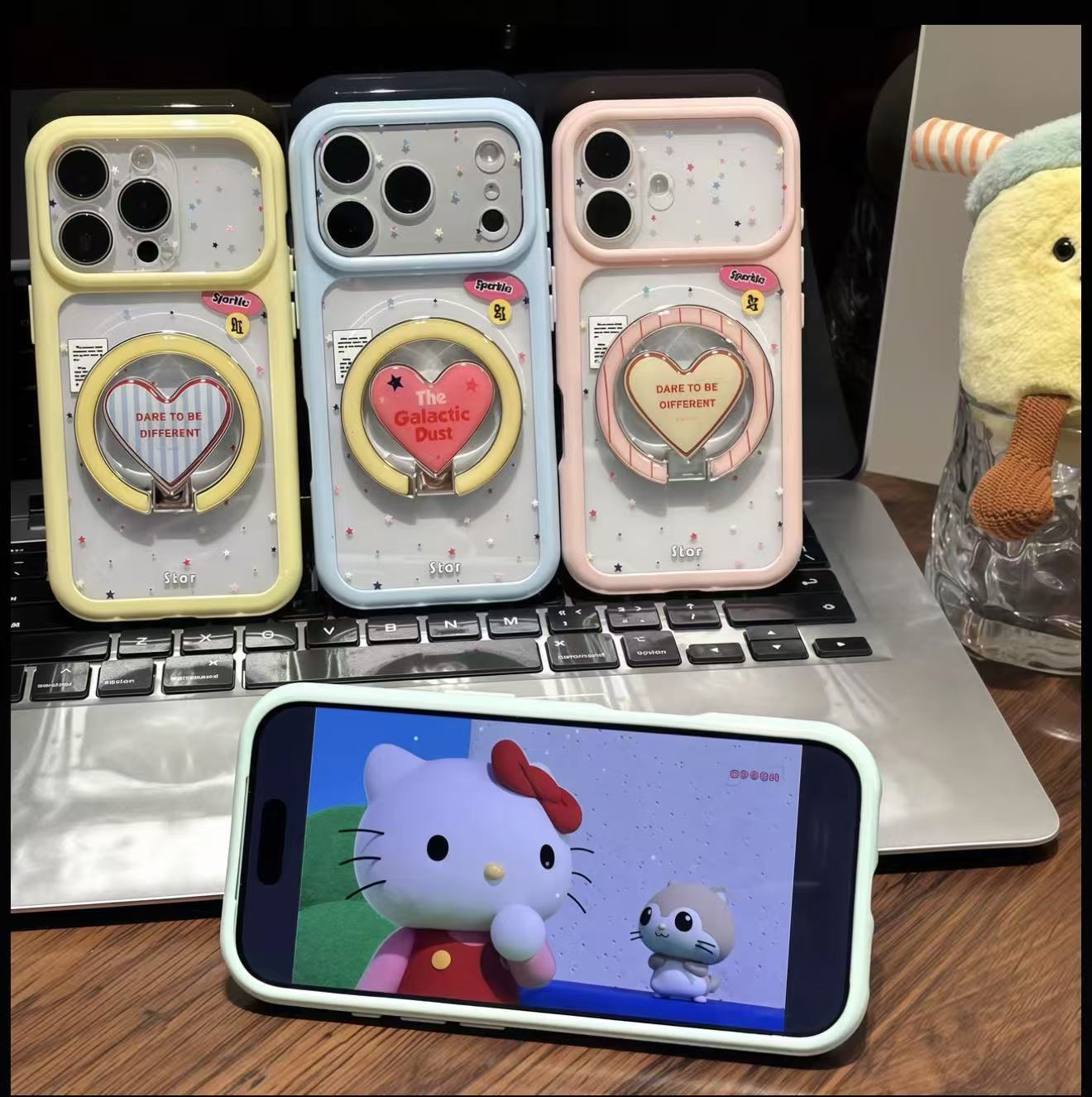 Adjustable Mirror Phone Kickstand Case, Sweet Star Design Compatible with iPhone Series, Support Vertical Reading & Horizontal Video Playback