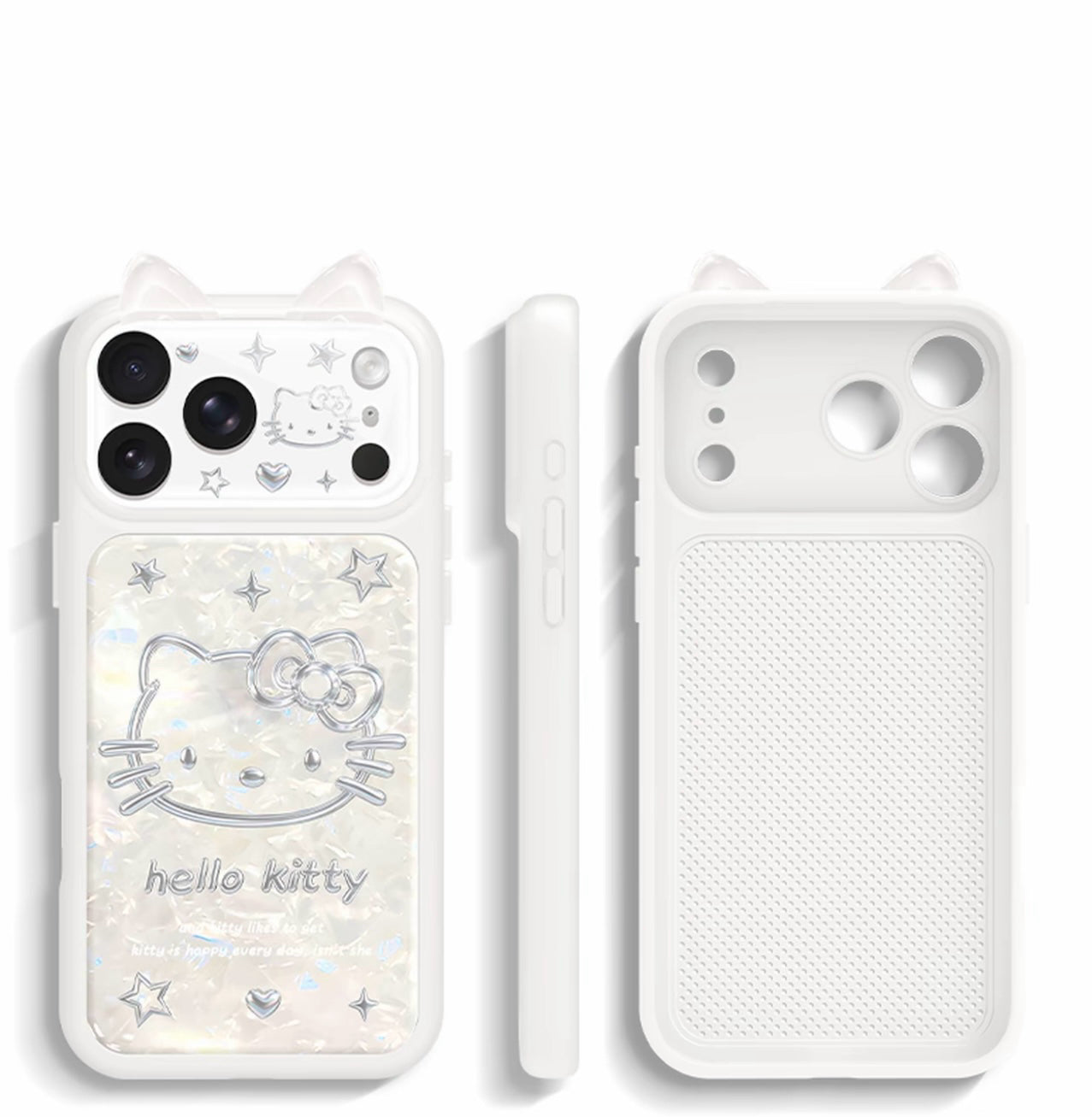 Y2K Aesthetic  Hello Kitty Phone Case with 3D Cat Ears - Shimmer Shell Texture Protective Case
