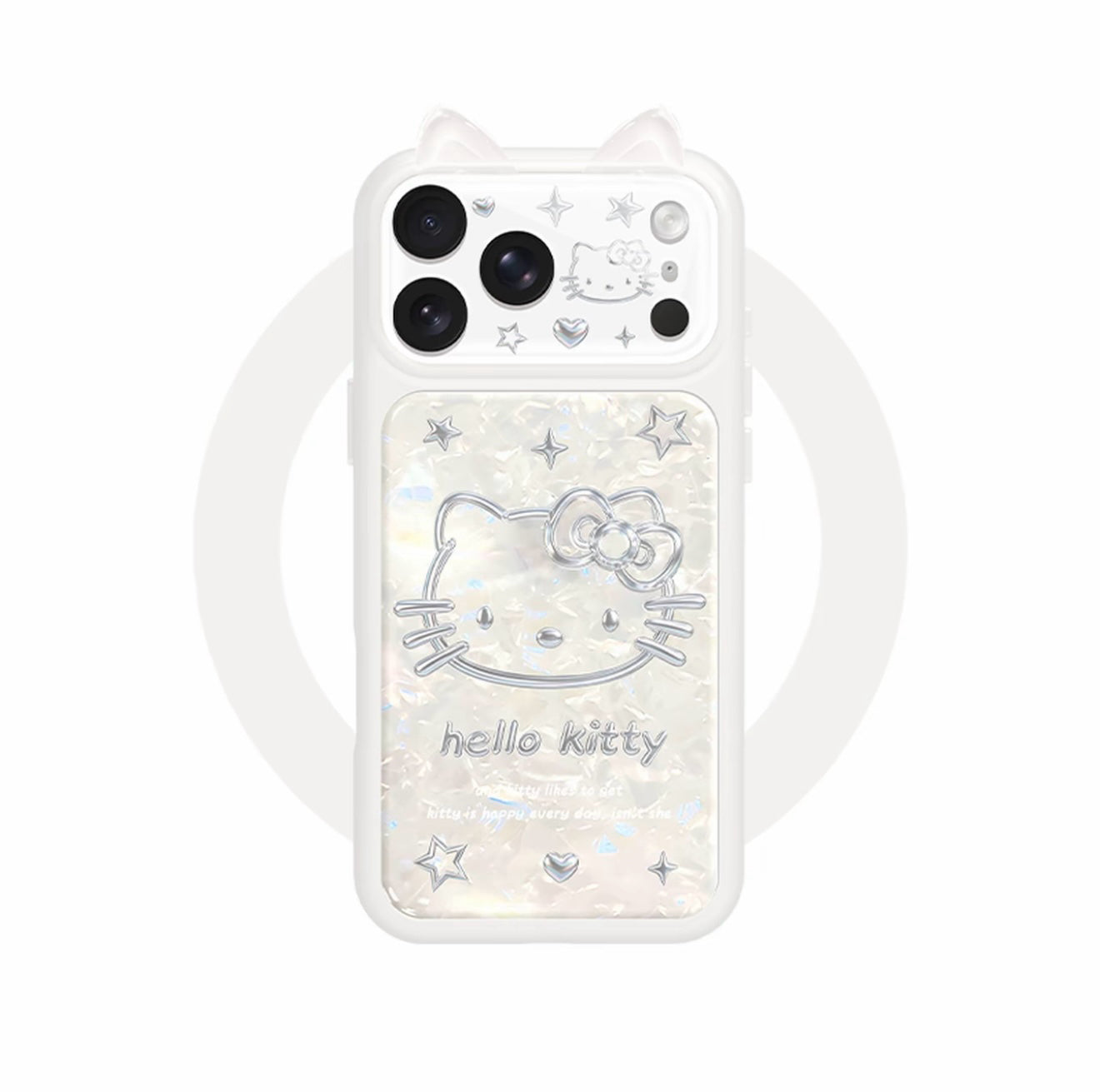 Y2K Aesthetic  Hello Kitty Phone Case with 3D Cat Ears - Shimmer Shell Texture Protective Case