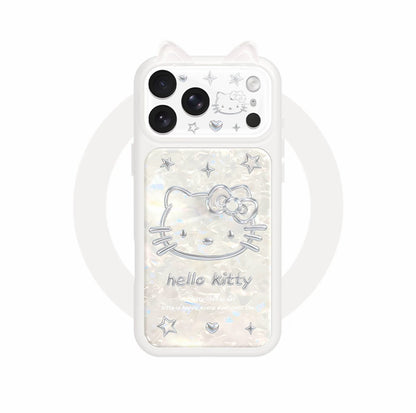 Y2K Aesthetic  Hello Kitty Phone Case with 3D Cat Ears - Shimmer Shell Texture Protective Case