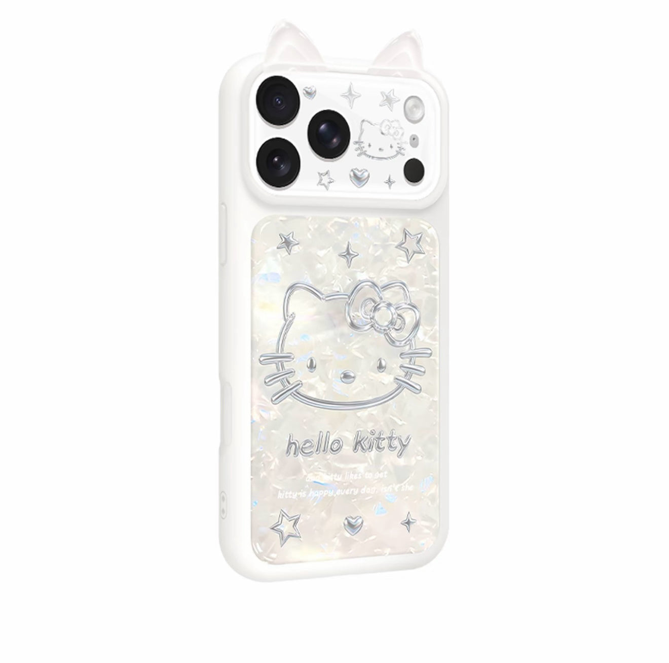 Y2K Aesthetic  Hello Kitty Phone Case with 3D Cat Ears - Shimmer Shell Texture Protective Case