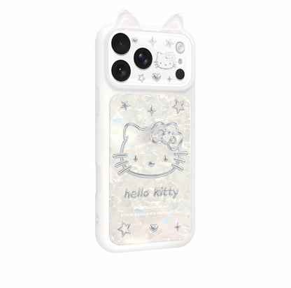 Y2K Aesthetic  Hello Kitty Phone Case with 3D Cat Ears - Shimmer Shell Texture Protective Case