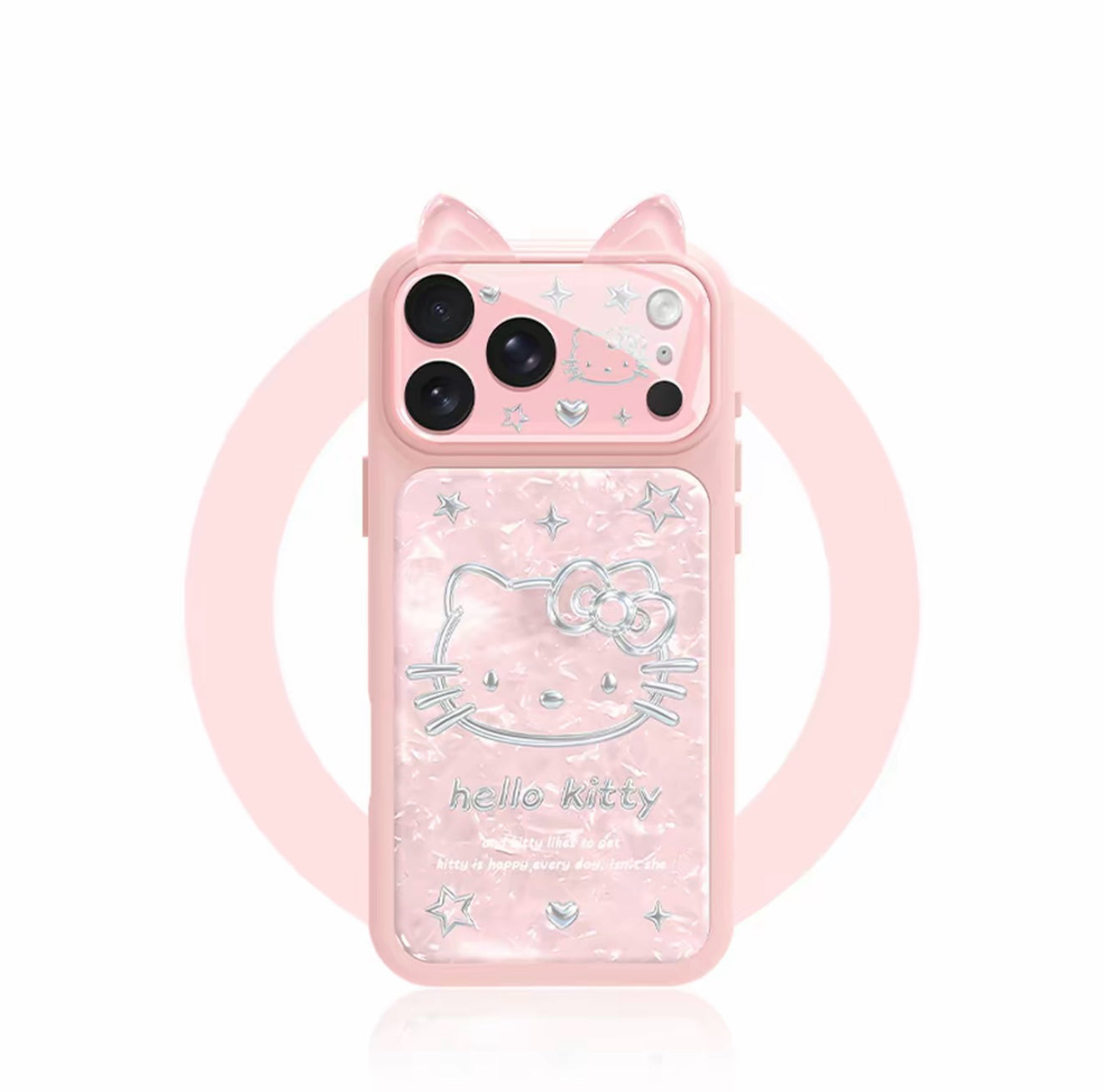 Y2K Aesthetic  Hello Kitty Phone Case with 3D Cat Ears - Shimmer Shell Texture Protective Case