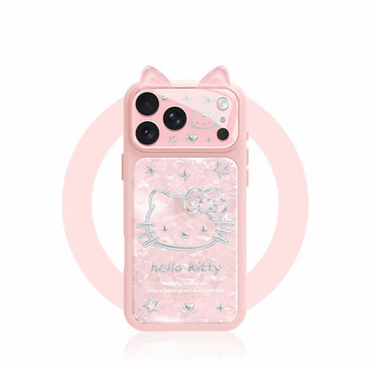 Y2K Aesthetic  Hello Kitty Phone Case with 3D Cat Ears - Shimmer Shell Texture Protective Case
